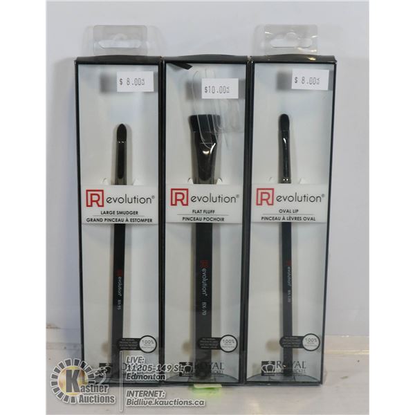 LOT OF THREE NEW REVOLUTION ASSORTED BRUSHES INCL