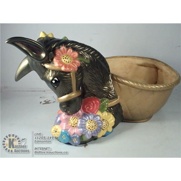 HAND PAINTED CERAMIC DONKEY PLANTER