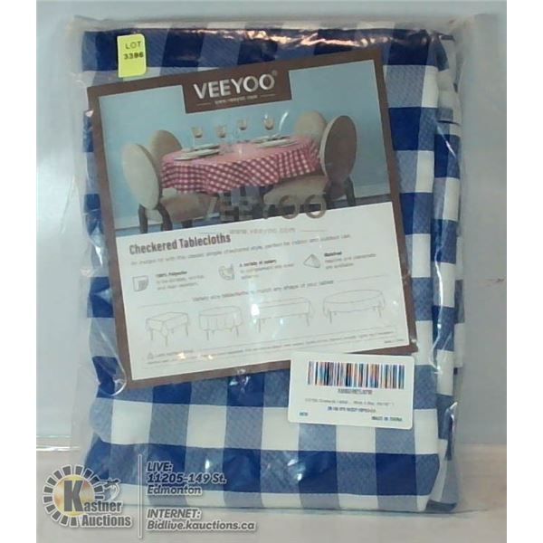 VEEYO BLUE PLAID TABLECLOTH.