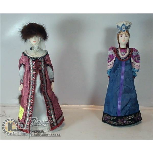 2 RUSSIAN LADY PORCELAIN DOLLS APPROX 9"