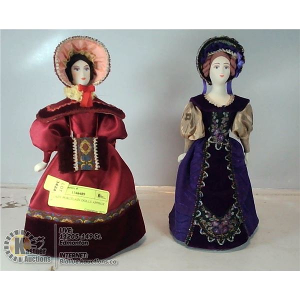 2 LADY PORCELAIN DOLLS APPROX 9"
