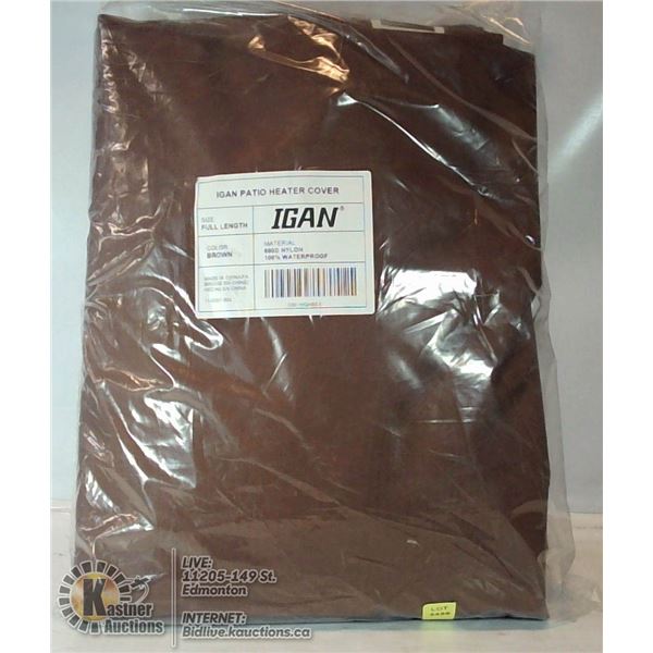 NEW FULL LENGTH IGAN PATIO HEATER COVER. BROWN.