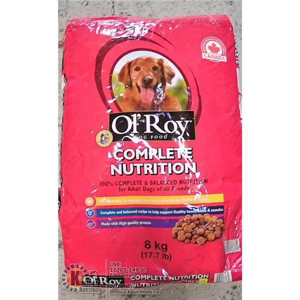 8KG BAG OL'ROY COMPLETE NUTRITION ADULT DOG FOOD.