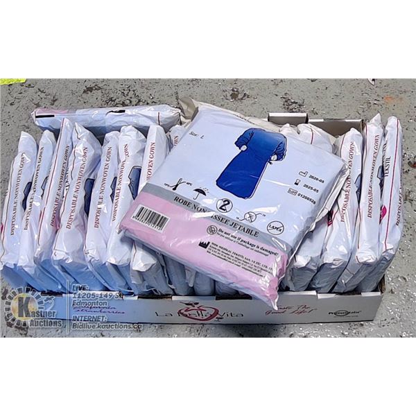 LARGE FLAT OF DISPOSABLE NON-WOVEN GOWNS MOSTLY