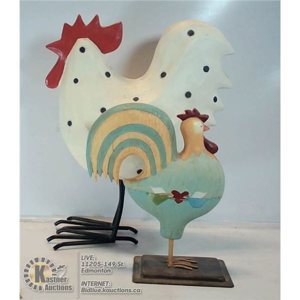 DECORATIVE WHIMSICAL ROOSTERS- SET OF 2