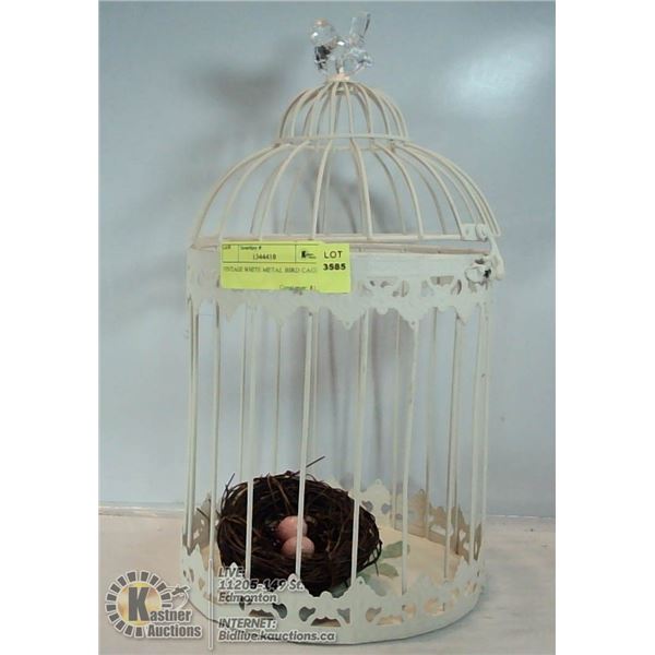 VINTAGE WHITE METAL BIRD CAGE