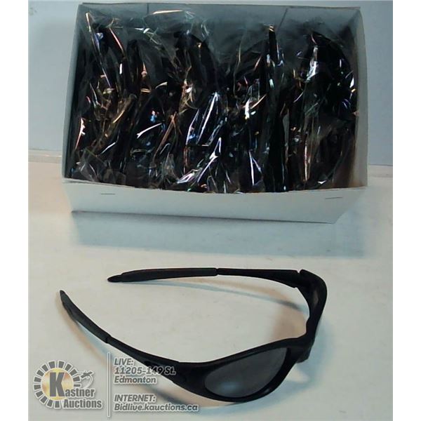 BOX OF MATTE BLACK COMFORT EAR SUNGLASSES.