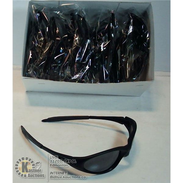 BOX OF MATTE BLACK COMFORT EAR SUNGLASSES.
