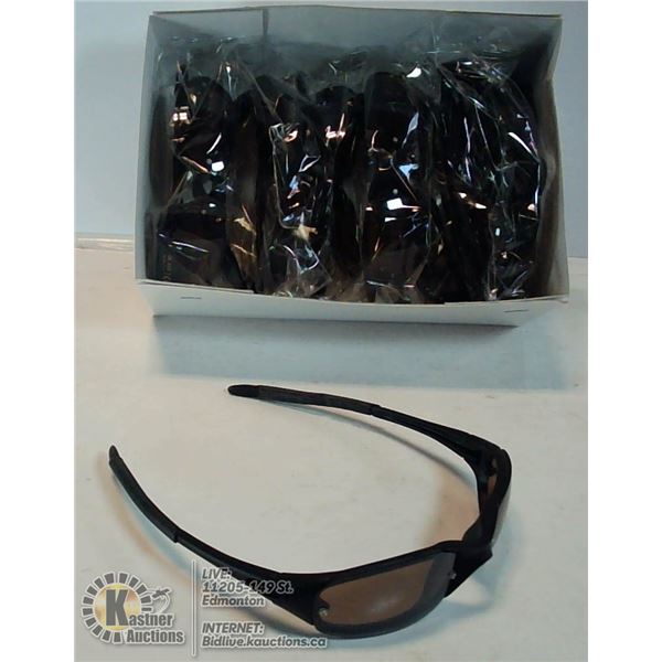 BOX OF MATTE BLACK COMFORT EAR SUNGLASSES.