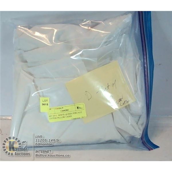 SET OF 6 - WHITE QUEEN PERCALE COTTON PILLOW CASES