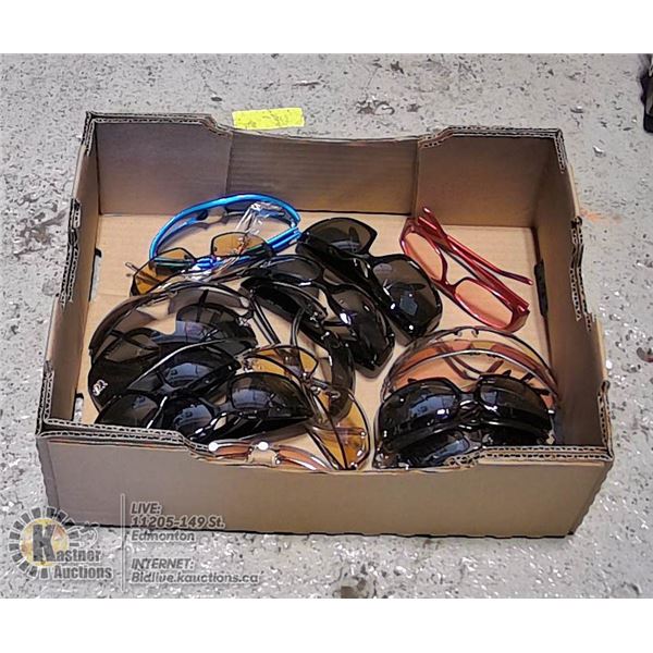 LARGE FLAT OF ASSORTED DESIGNER STYLE SUNGLASSES