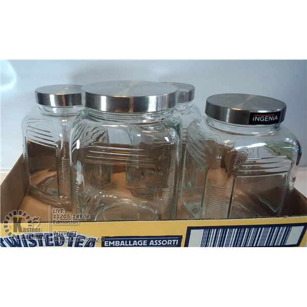 4 PIECE VINTAGE GLASS CANISTER SET