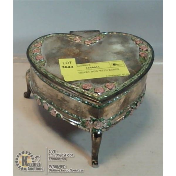 SILVER HEART BOX WITH ROSES
