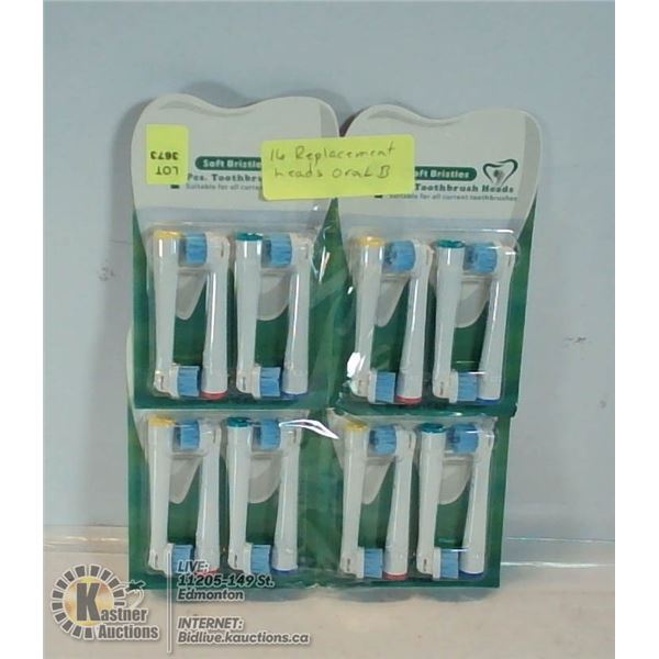 16 WHITE REPLACEMENT HEADS FOR ORAL B TOOTHBRUSH