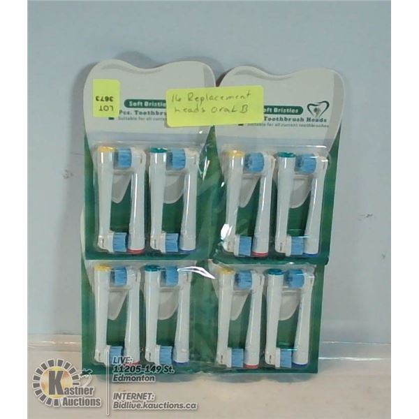 16 WHITE REPLACEMENT HEADS FOR ORAL B TOOTHBRUSH