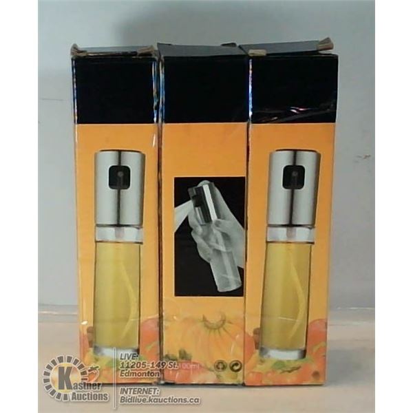LOT OF THREE GLASS VINEGAR/OIL SPRAYERS.