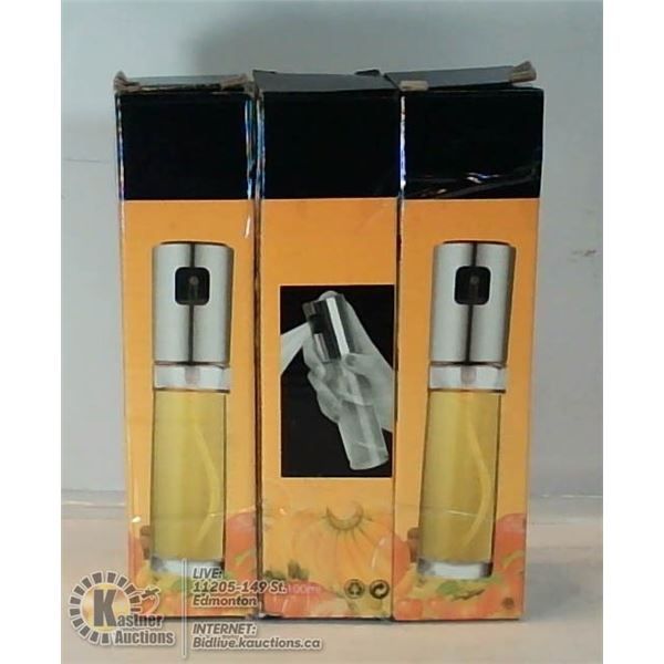 LOT OF THREE GLASS VINEGAR/OIL SPRAYERS.