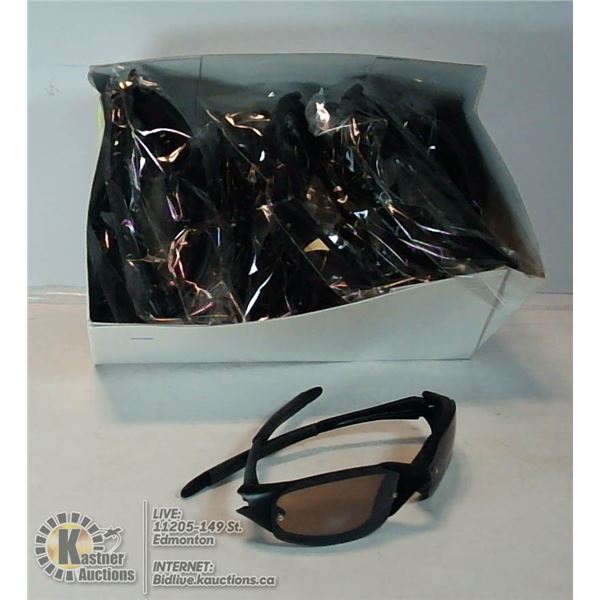 BOX OF MATTE BLACK COMFORT EAR SUNGLASSES.