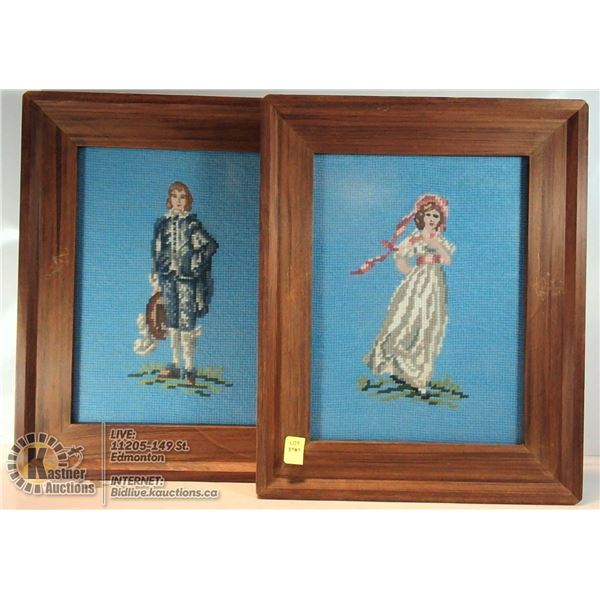 LOT OF TWO NEEDLEPOINT PICTURES: BLUE BOY & PINKIE
