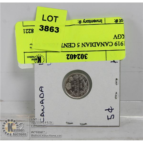 1919 CANADIAN 5 CENT PIECE UNC KGV