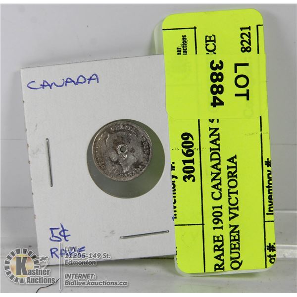 RARE 1901 CANADIAN 5 CENT PIECE QUEEN VICTORIA