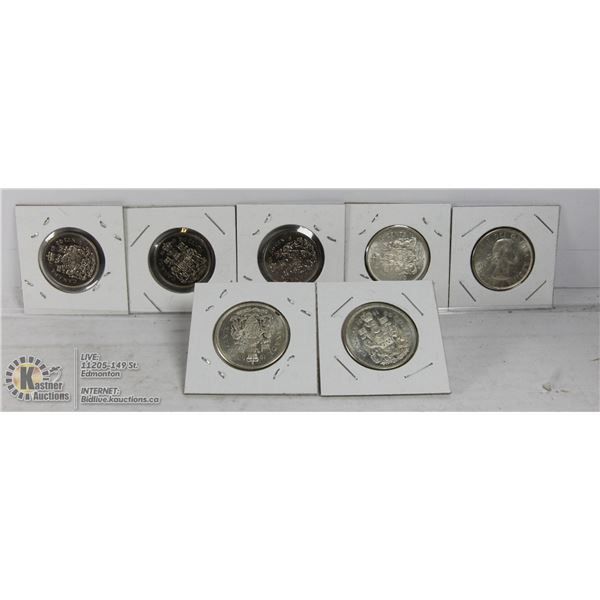 FIVE 1964 HALF DOLLAR COINS