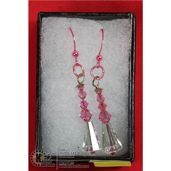 PINK AND CLEAR SWAROVSKI CRYSTALS ON PINK HOOKS