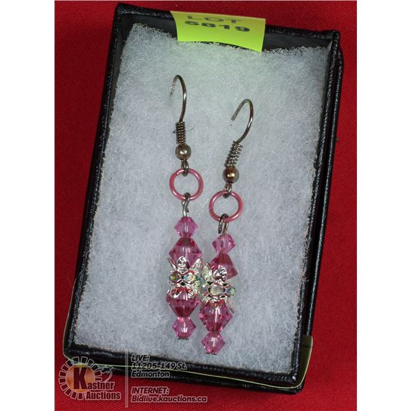 PINK W/SILVER SWAROVSKI CRYSTAL EARRINGS
