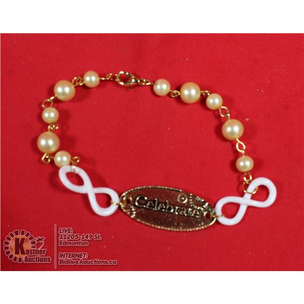 ?CELEBRATE" W/ INFINITY SYMBOLS AND PEARLS