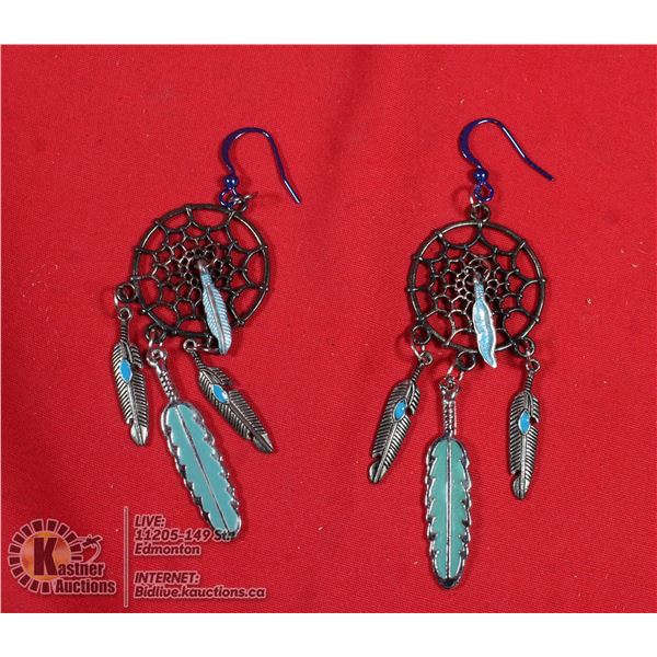 DREAM CATCHER EARRINGS WITH METAL FEATHER ACCENTS