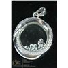 Image 1 : SILVERTONE ROUND PENDANT WITH FLOATING CRYSTALS