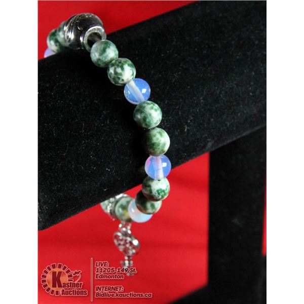 #306-SRI-LANKA MOONSTONE/GREEN JASPER BRACELET