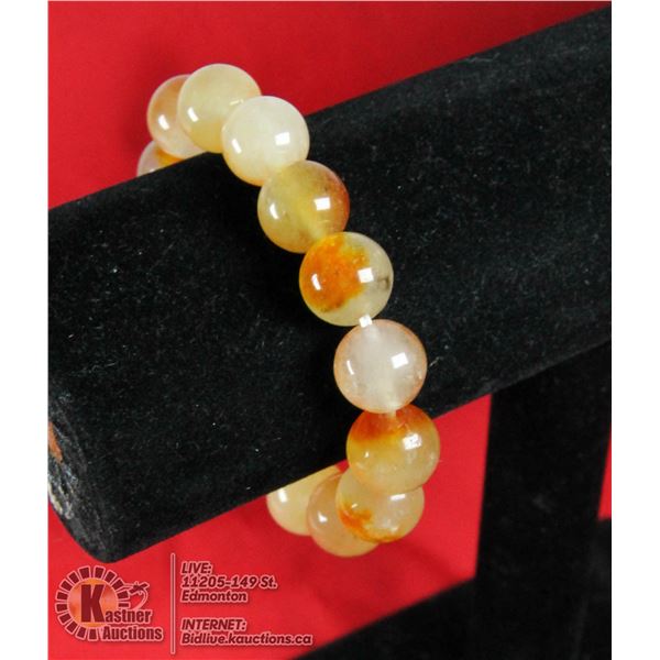 #234- NATURAL YELLOW JADE BEAD BRACELET 14MM