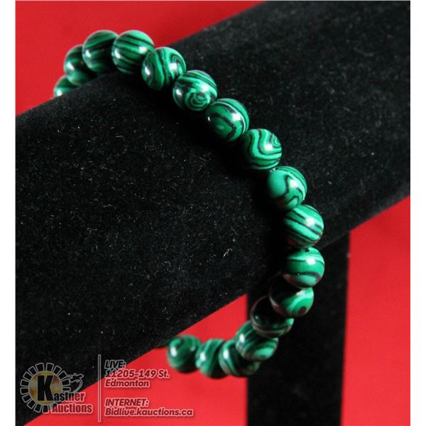 #226- NATURAL MALACHITE BEAD BRACELET 8MM