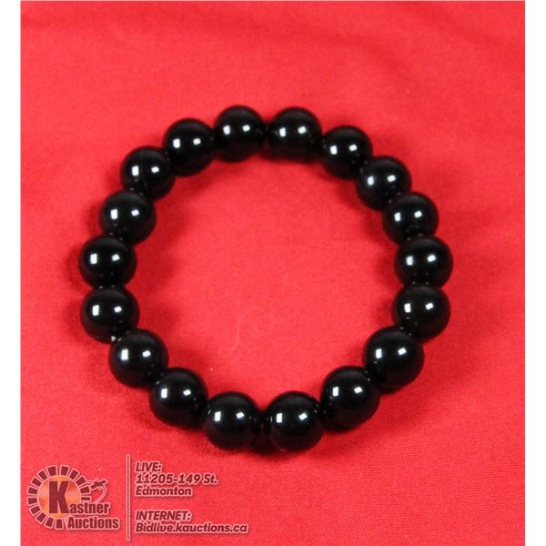 #215- NATURAL BLACK OBSIDANT BEAD BRACELETE 10 MM