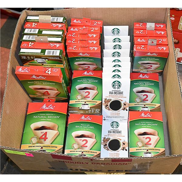 FLAT LOT OF COFFEE FILTERS AND INSTANT COFFEE