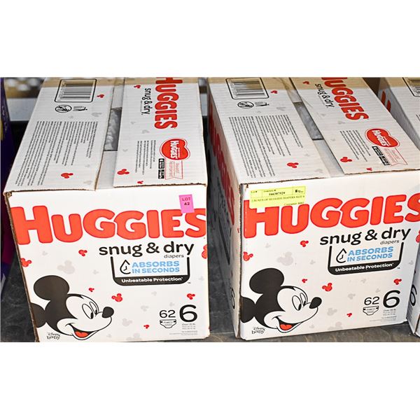 2 BOXES OF HUGGIES DIAPERS SIZE 6
