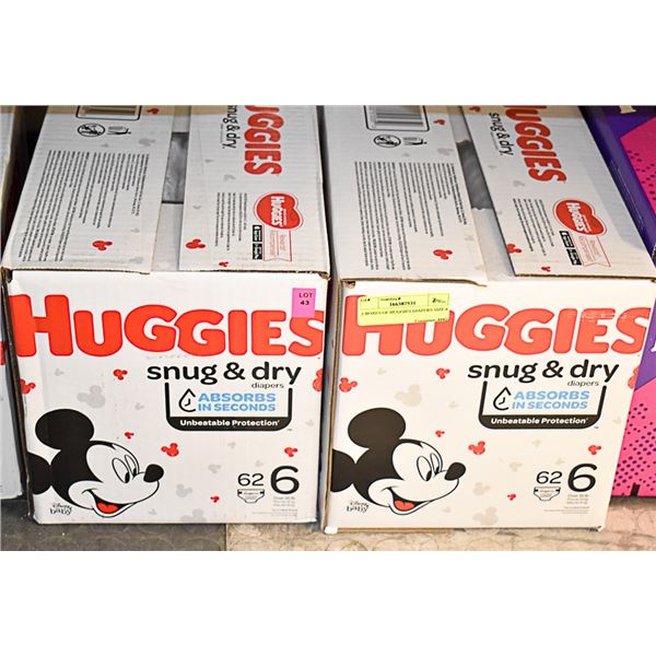 2 BOXES OF HUGGIES DIAPERS SIZE 6