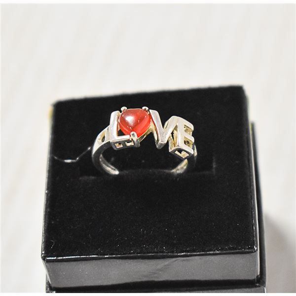 VINTAGE .925 SILVER & AMBER LOVE RING SIZE 7