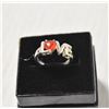 Image 1 : VINTAGE .925 SILVER & AMBER LOVE RING SIZE 7