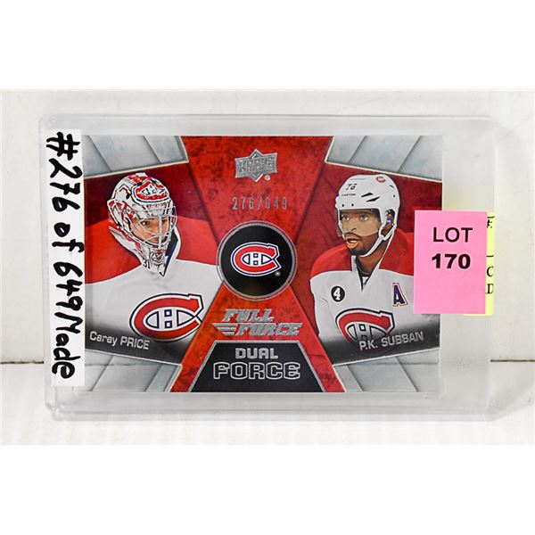 PRICE & SUBBAN # 276 OF # 649 MADE HOCKEY CARD