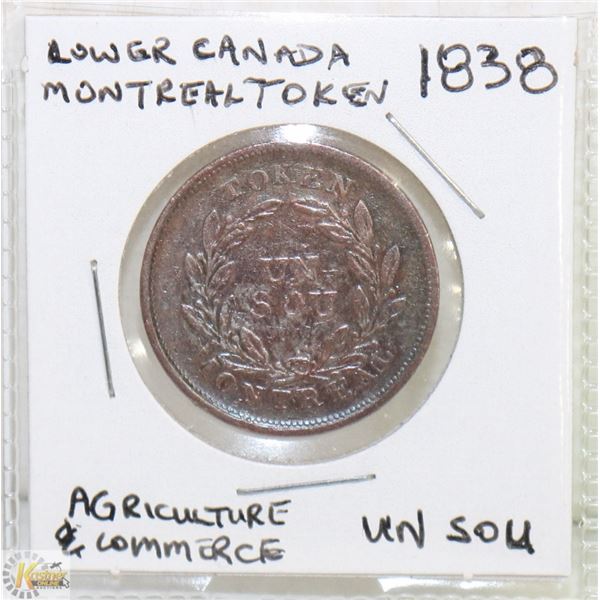 LOWER CANADA 1838 MONTREAL TOKEN.