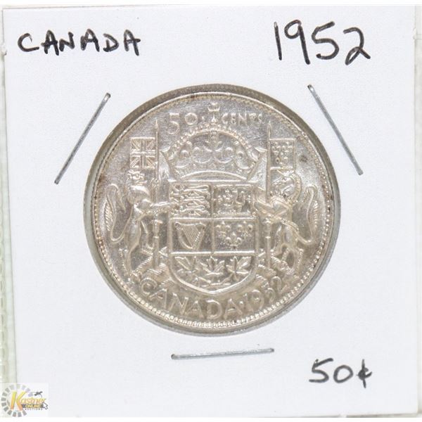 CANADIAN 1952 FIFTY CENT SILVER COIN.