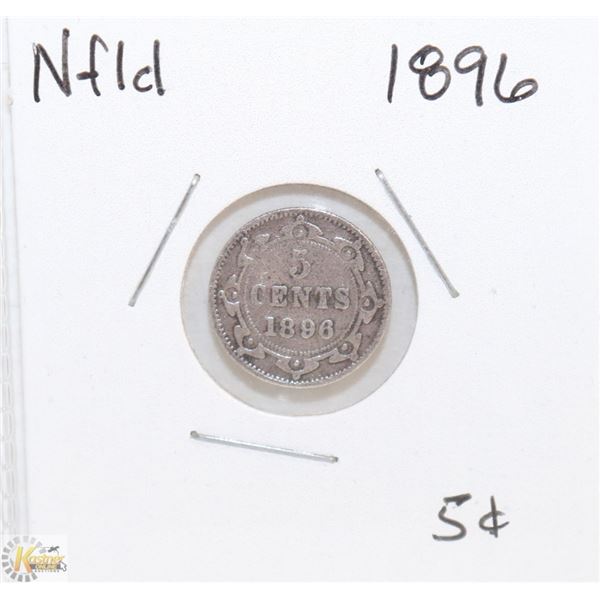 NEWFOUNDLAND 1896 FIVE CENT SILVER COIN.
