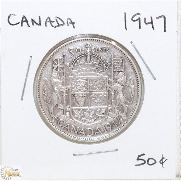 CANADIAN 1947 FIFTY CENT SILVER COIN.