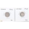 Image 1 : CANADA 1902 AND 1907 FIVE CENT SILVER COINS.
