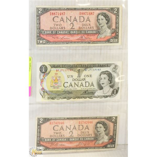 CANADIAN ONE AND TWO DOLLAR BILL SET.