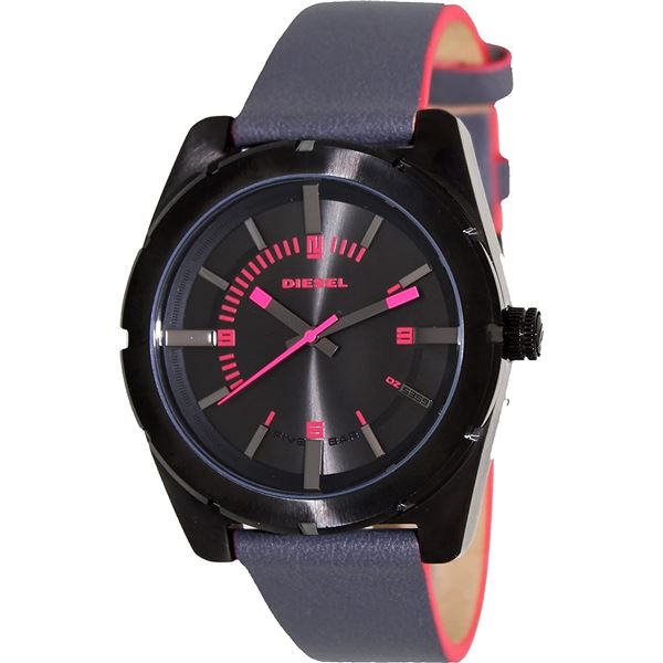 NEW DIESEL BLACK DIAL LEATHER STRAP 42MM MSRP $249