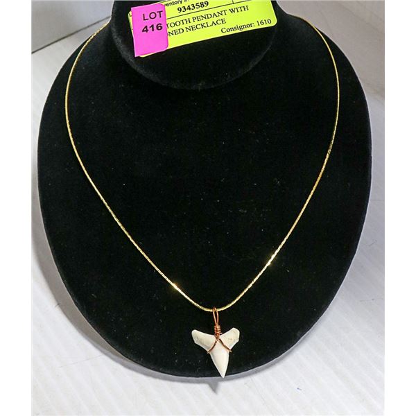 SHARKS TOOTH PENDANT WITH GOLD TONED NECKLACE