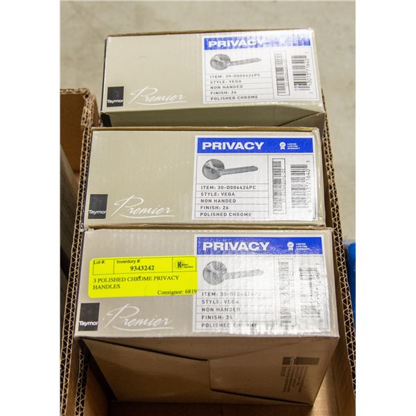 3 POLISHED CHROME PRIVACY HANDLES